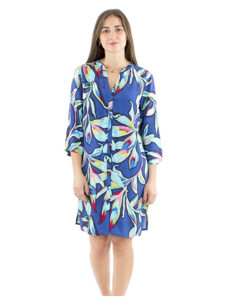 Vestido tunica viscosa mangas largas estampado jade