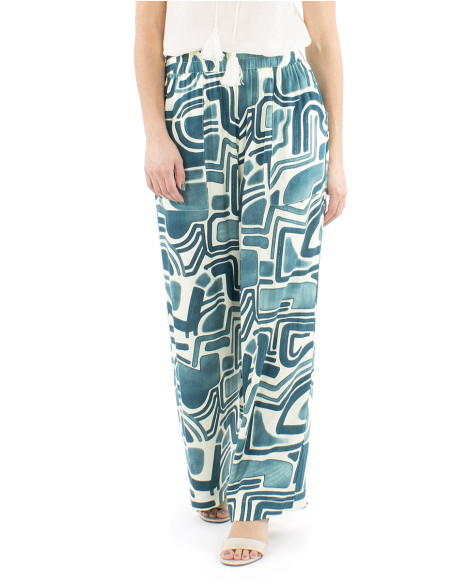 Pantalon viscosa ancho cintura elastica estampado graffiti