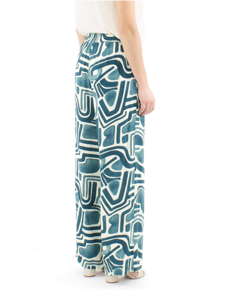 Pantalon viscosa ancho cintura elastica estampado graffiti