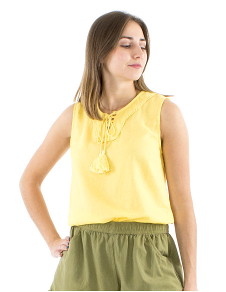 Blusa algodon mousse lisa sin mangas