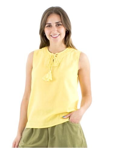 Blusa algodon mousse lisa sin mangas