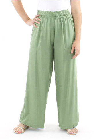 Pantalon viscosa liso talla elastica corte recto