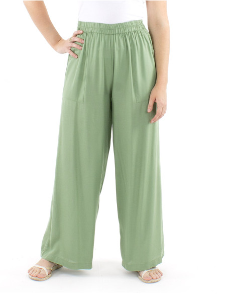 Pantalon viscosa liso talla elastica corte recto