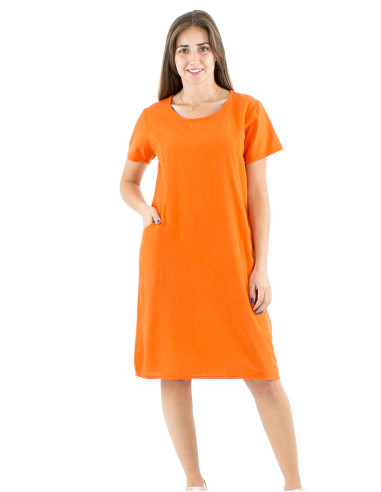Vestido algodon liso mangas cortas bolsillos sw