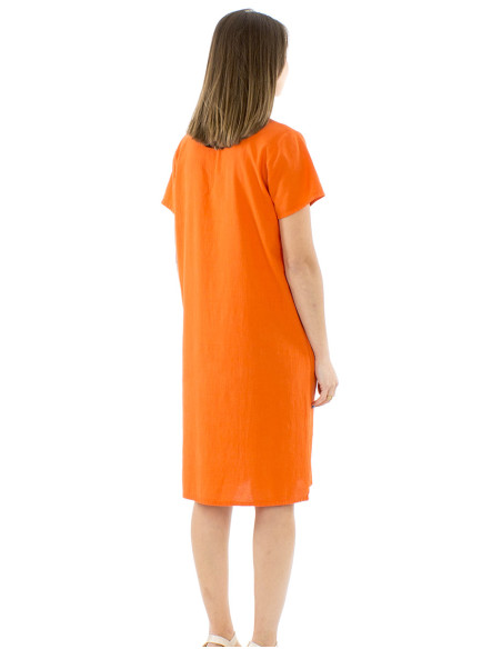 Vestido algodon liso mangas cortas bolsillos sw