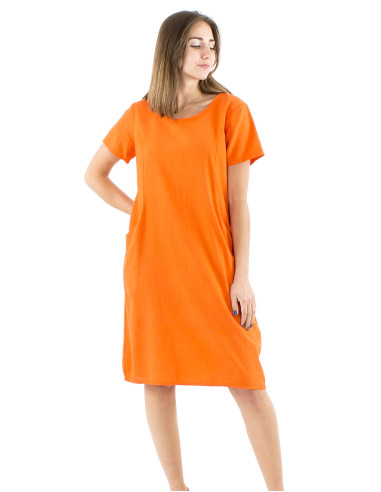 Vestido algodon liso mangas cortas bolsillos sw