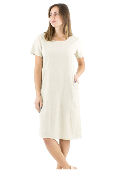 Vestido algodon liso mangas cortas bolsillos sw