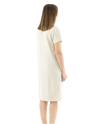Vestido algodon liso mangas cortas bolsillos sw