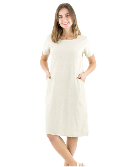 Vestido algodon liso mangas cortas bolsillos sw