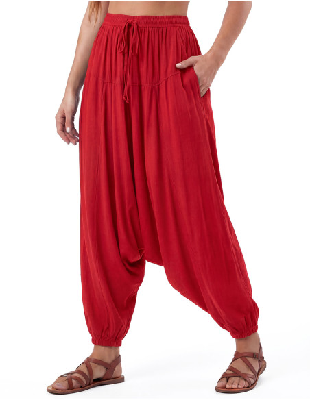 Pantalones harén unisex de algodón liso con cintura y tobillos elásticos