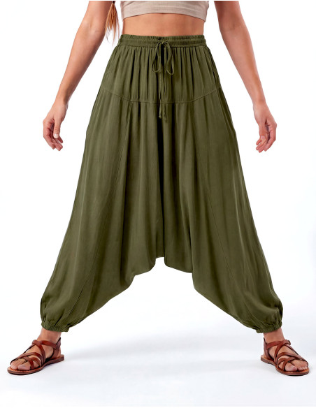 Pantalones harén unisex de algodón liso con cintura y tobillos elásticos