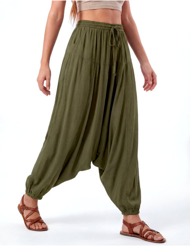 Pantalones harén unisex de algodón liso con...