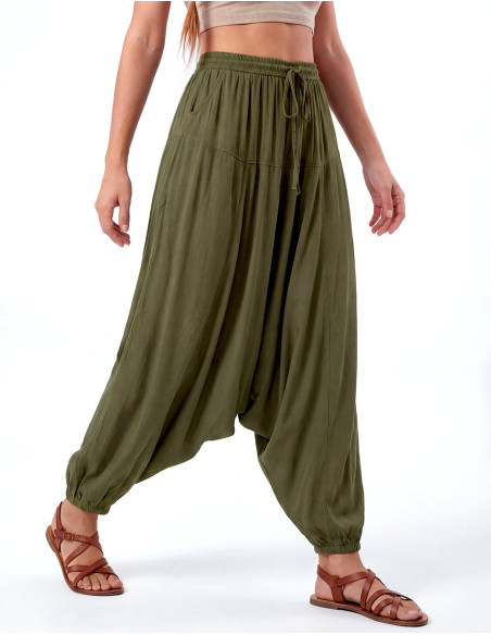 Pantalones harén unisex de algodón liso con cintura y tobillos elásticos
