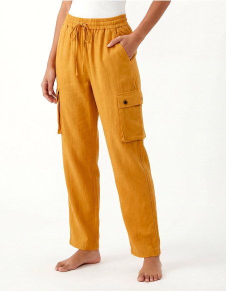 Pantalón de algodón liso SW para entretiempo, corte unisex, bolsillos laterales