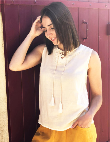 Blusa algodon mousse lisa sin mangas