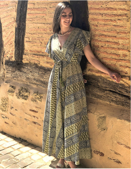 Vestido algodon block m cortas biais  cruzado estampado 3009