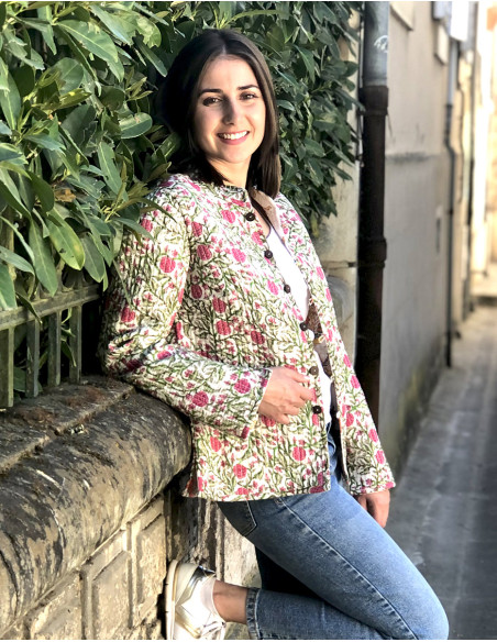 Chaqueta algodon reversible 2 estampados mangas largas