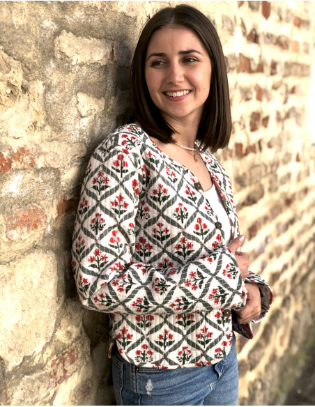 Chaqueta algodon reversible mini 2 estampados mangas largas