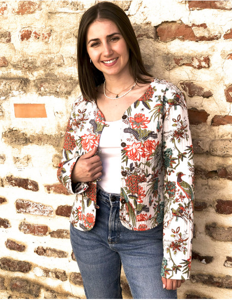 Chaqueta algodon reversible mini 2 estampados mangas largas