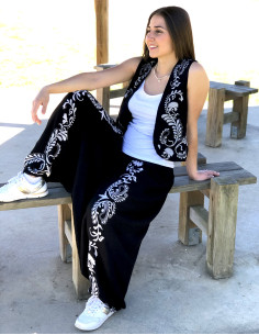 Sarouel 70% viscosa 30% lino blanco/negro 3 en 1 2