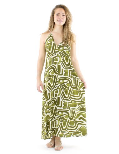 Vestido largo viscosa espalda desnuda estampado graffiti