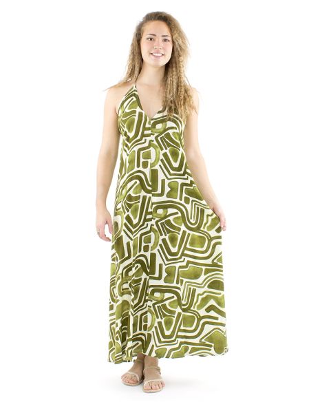 Vestido largo viscosa espalda desnuda estampado graffiti