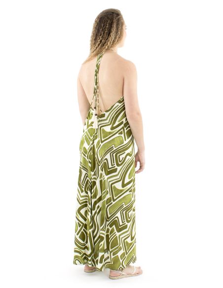 Vestido largo viscosa espalda desnuda estampado graffiti