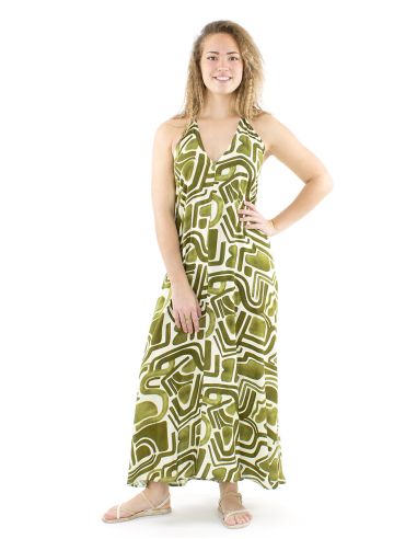 Vestido largo viscosa espalda desnuda estampado graffiti