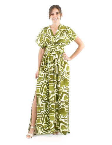 Vestido largo viscosa cruzado estampado graffiti