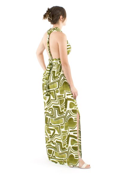 Vestido largo viscosa cruzado estampado graffiti