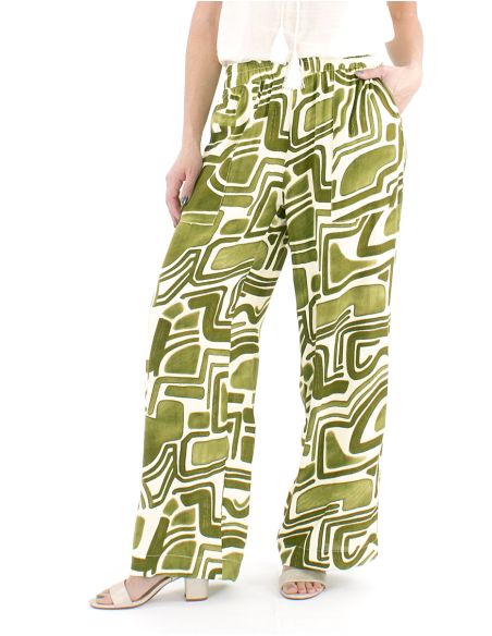 Pantalon viscosa ancho cintura elastica estampado graffiti