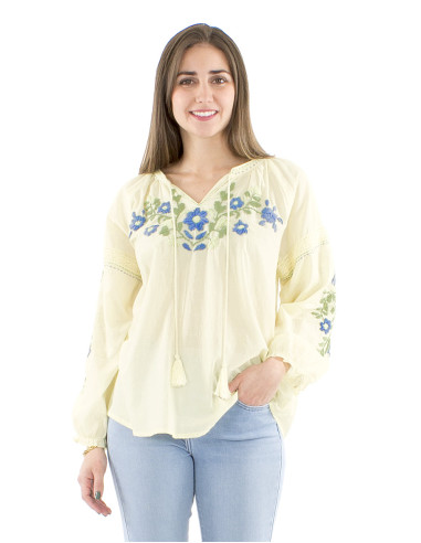 Blusa algodon mangas 3/4 bordado manos