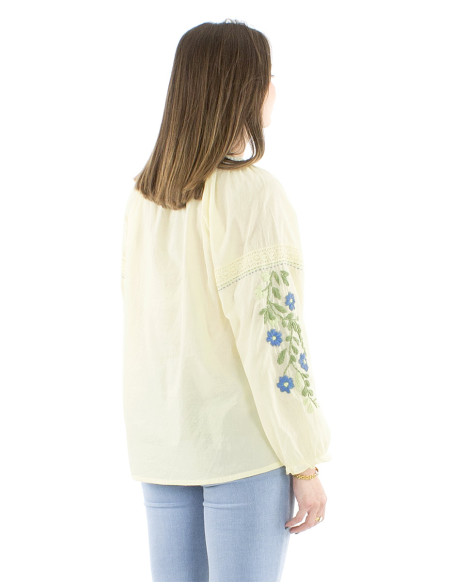 Blusa algodon mangas 3/4 bordado manos
