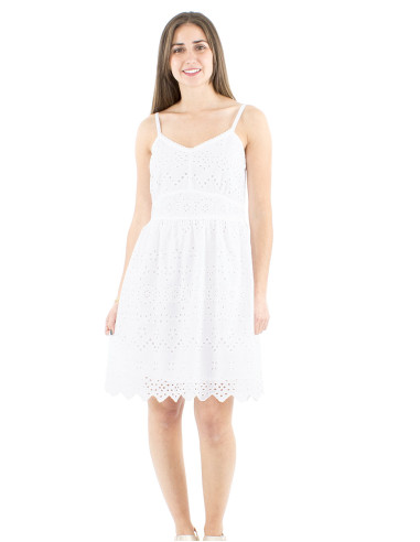 Vestido tirantes algodon blanco bordado doblado