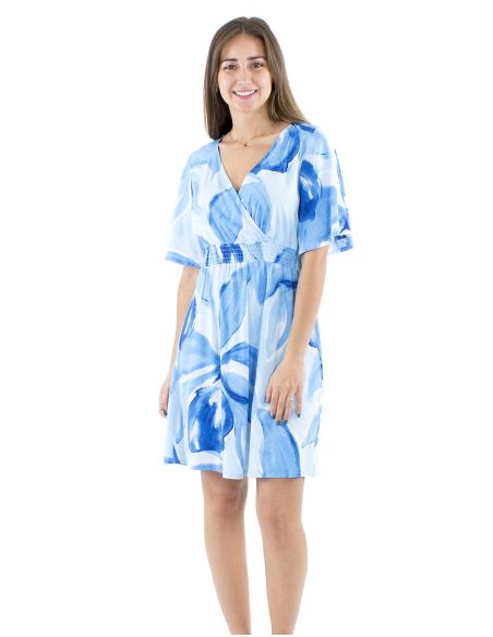 Vestido viscosa mangas cortas talla elastica estampado orquidea