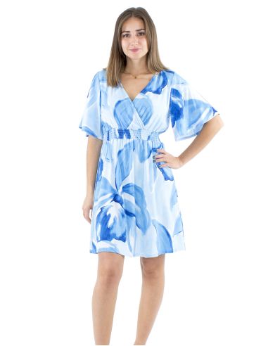 Vestido viscosa mangas cortas talla elastica estampado orquidea