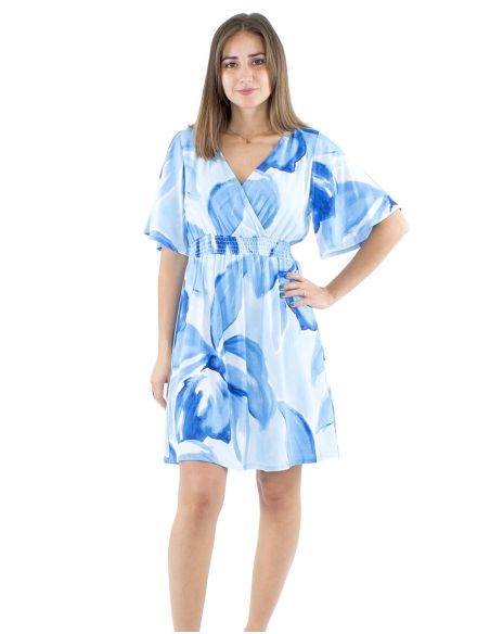 Vestido viscosa mangas cortas talla elastica estampado orquidea