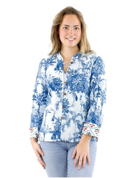 Chaqueta algodon reversible 2 estampados mangas largas