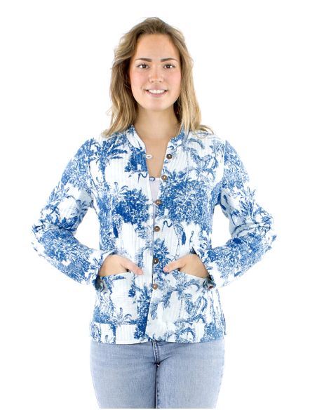 Chaqueta algodon reversible 2 estampados mangas largas