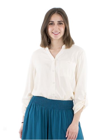 Blusa viscosa lisa con botones mangas largas