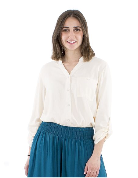 Blusa viscosa lisa con botones mangas largas