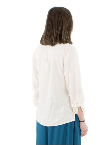 Blusa viscosa lisa con botones mangas largas