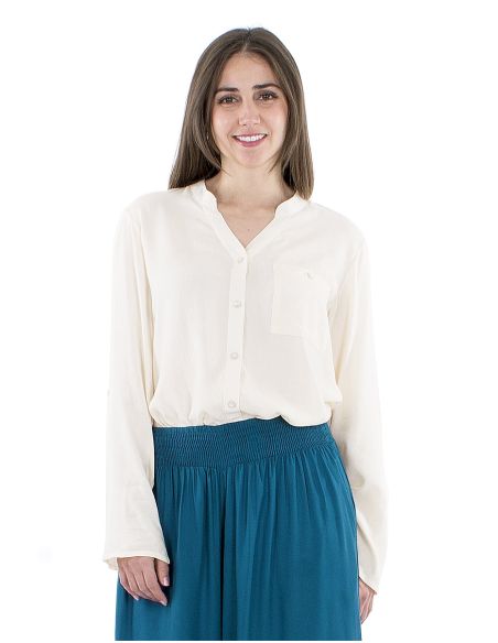 Blusa viscosa lisa con botones mangas largas