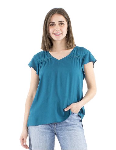Blusa viscosa lisa cuello v mangas cortas