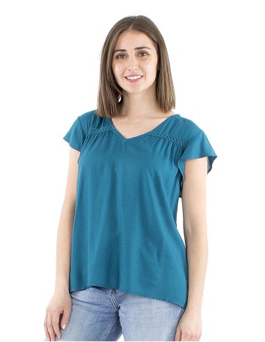 Blusa viscosa lisa cuello v mangas cortas