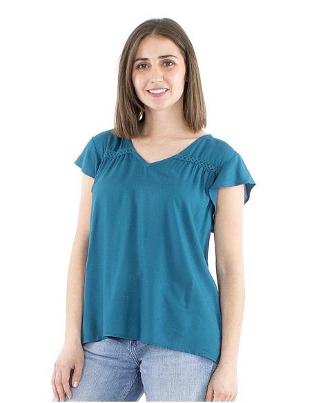 Blusa viscosa lisa cuello v mangas cortas
