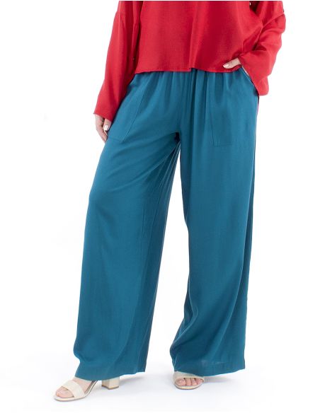 Pantalon viscosa liso talla elastica corte recto