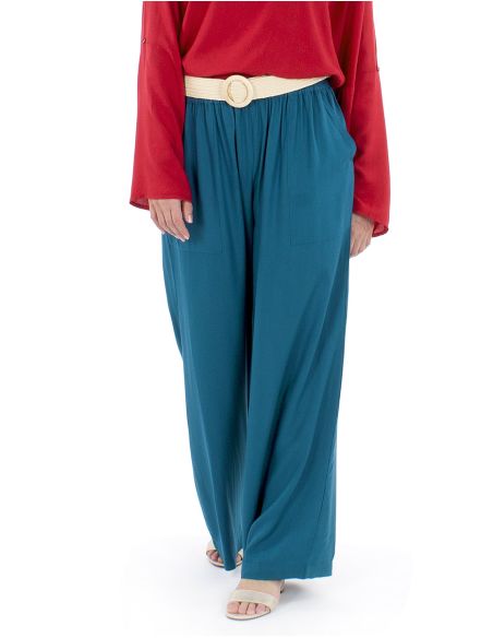 Pantalon viscosa liso talla elastica corte recto