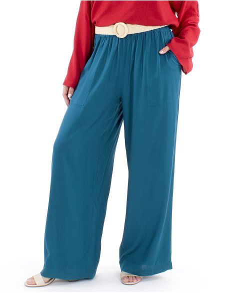 Pantalon viscosa liso talla elastica corte recto