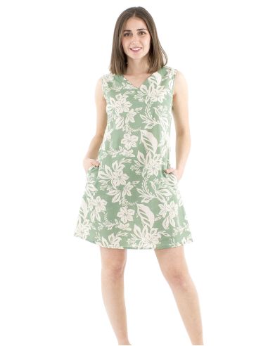 Vestido algodon cuello v estampado althea